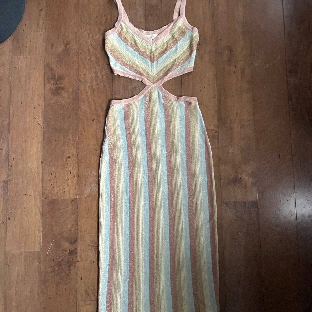 Altar'd State Pastel Rainbow Side Cutout Maxi Dress